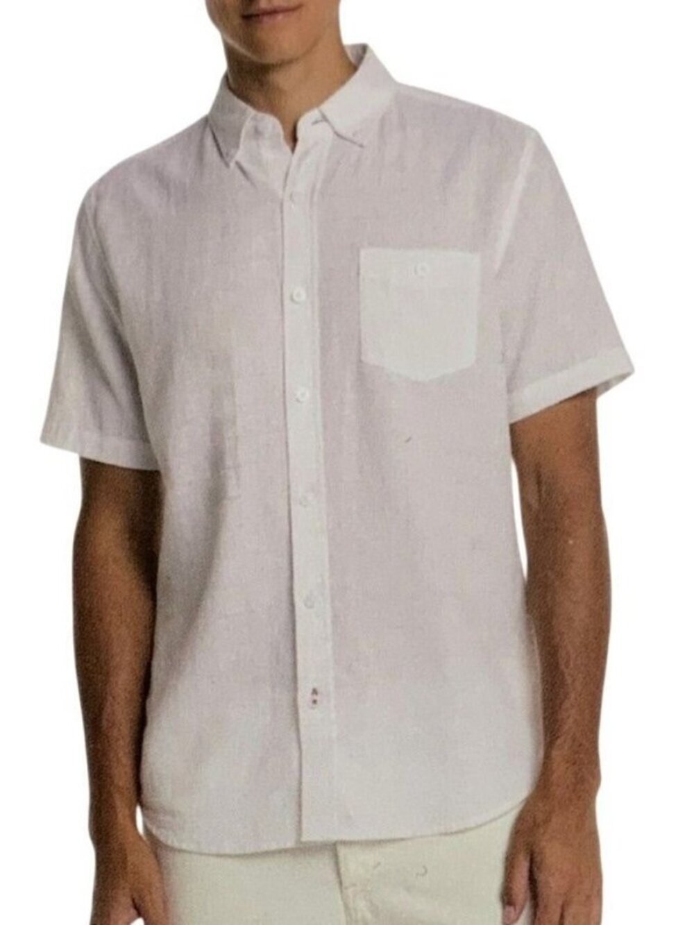 NWT Weatherproof Vintage Men's S Linen Blend Shirt White Short Sleeve Button Up